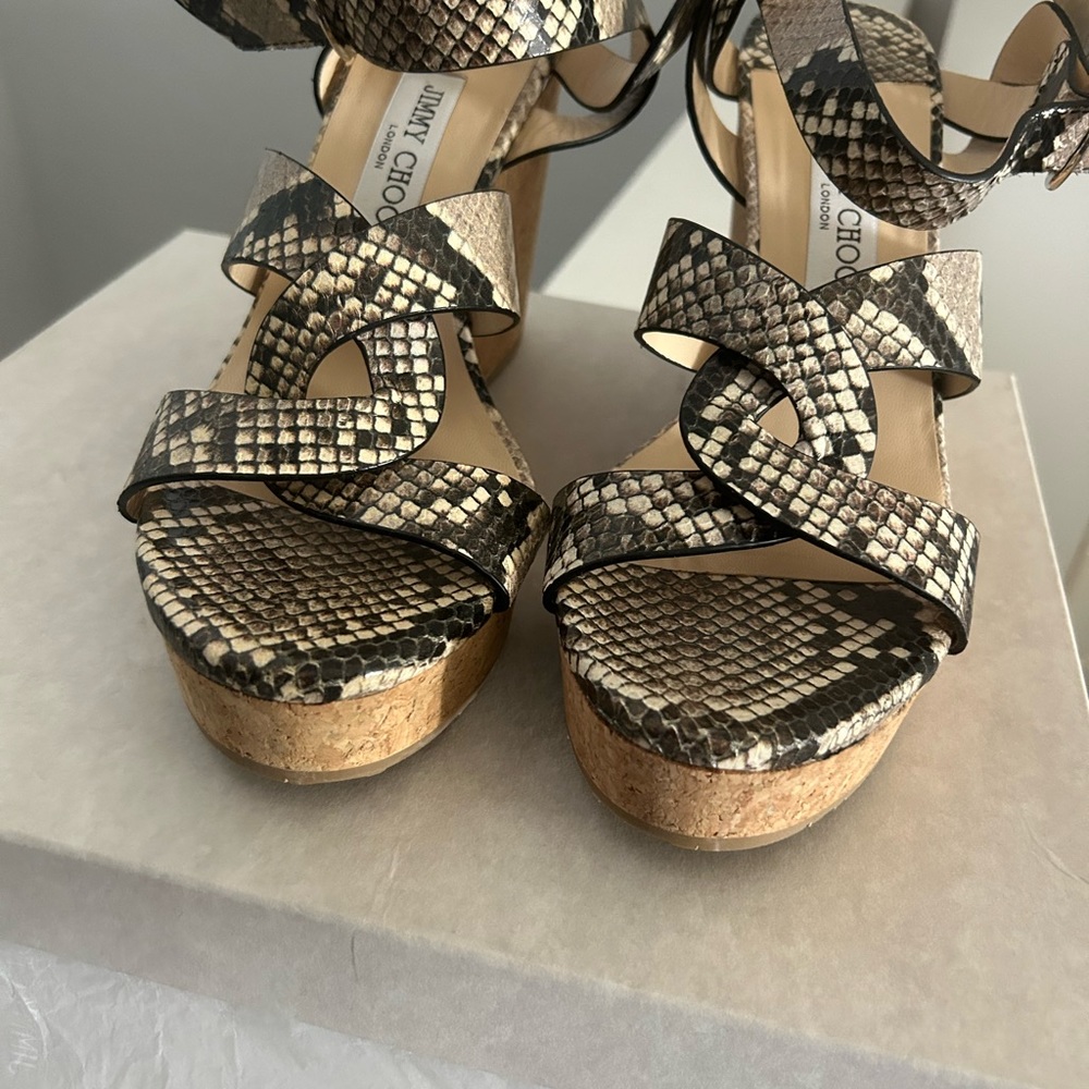 Jimmy Choo Aleili 100 Snake Print Sandals - Picture 3 of 6